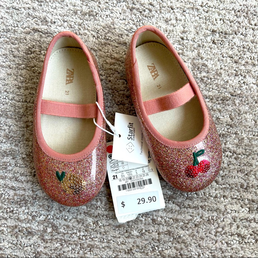 Zara Pink Glitter Cherry Embellished Baby Walker Shoes